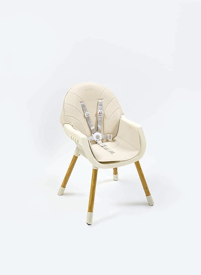 Nurtur 2 in 1High chair, adjustable height, wooden finish, with padded cushioning, Detachable Tray, footrest included - Beige - Image 3