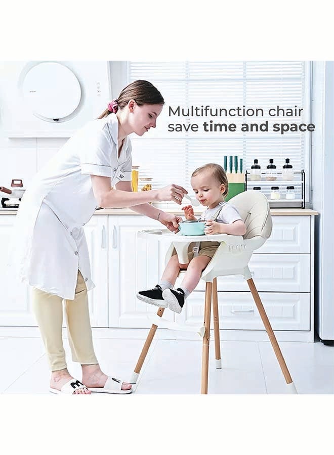 Nurtur 2 in 1High chair, adjustable height, wooden finish, with padded cushioning, Detachable Tray, footrest included - Beige - Image 4