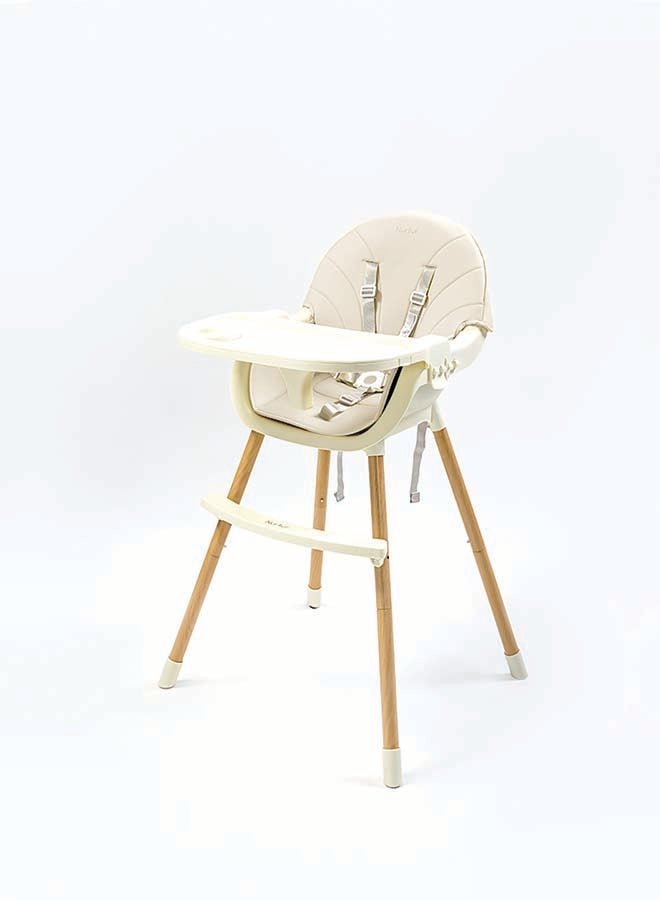 Nurtur 2 in 1High chair, adjustable height, wooden finish, with padded cushioning, Detachable Tray, footrest included - Beige - Image 2