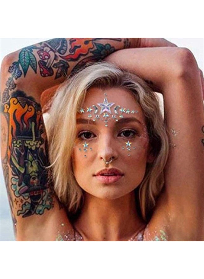 LUDRESS - Ludress Crystal Face Stickers Star Face Glitter Mermaid Festival Body Jewels Face Gems Sparkly Body Stickers Halloween Party Body Jewels Accessories for Women and Girls (White) - Image 1