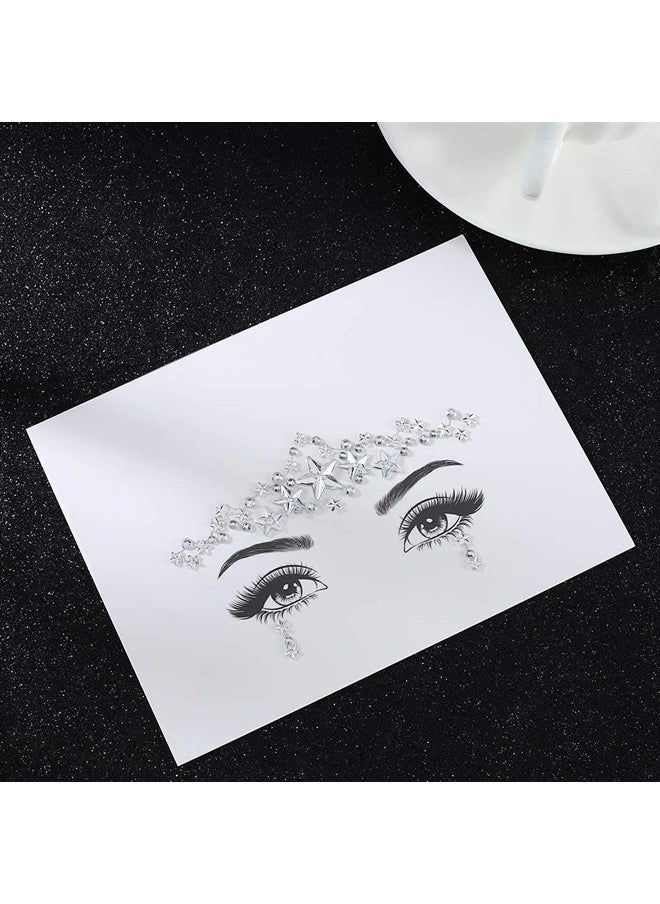 LUDRESS - Ludress Crystal Face Stickers Star Face Glitter Mermaid Festival Body Jewels Face Gems Sparkly Body Stickers Halloween Party Body Jewels Accessories for Women and Girls (White) - Image 1