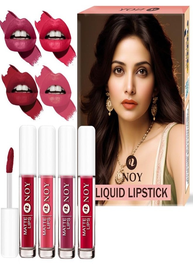 Noy Liquid Lipstick Combo Pack Luxe Matte Pigment for a Bold Pout - Cherry Nude, Tan Nude, Mauve Nude, Red Magenta Shades Pack of 4 - Image 2