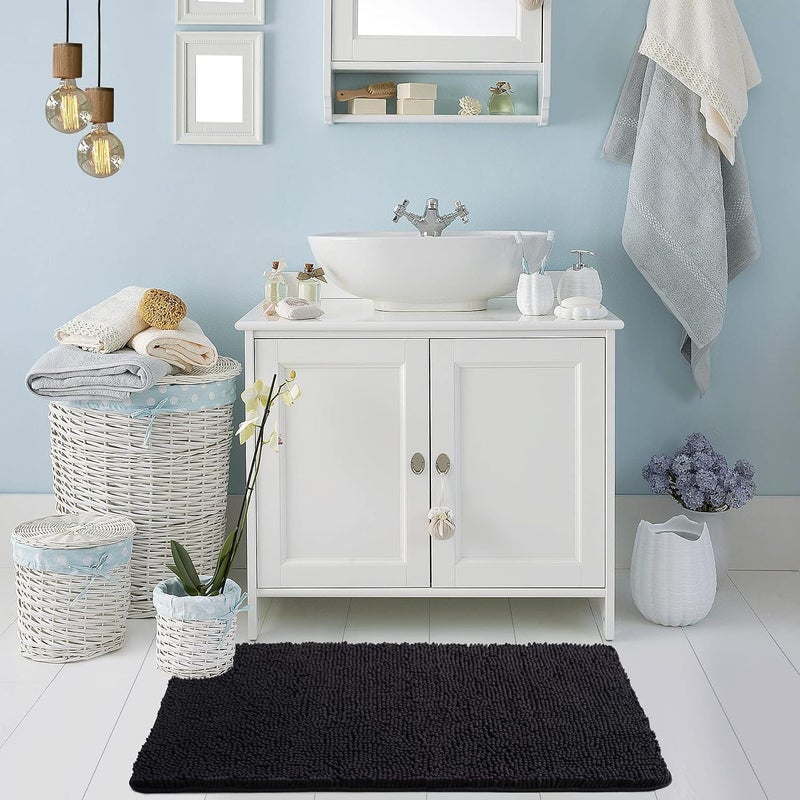 Noahas Bath Rugs 24'' x 36'' Bathroom Rug, Soft Luxury Chenille Bathroom Mats, Non-Slip and Absorbent Throw Rugs for Bath Tub, Plush Microfiber Shower Rug Machine Washable Floor Carpet, Black - Image 2