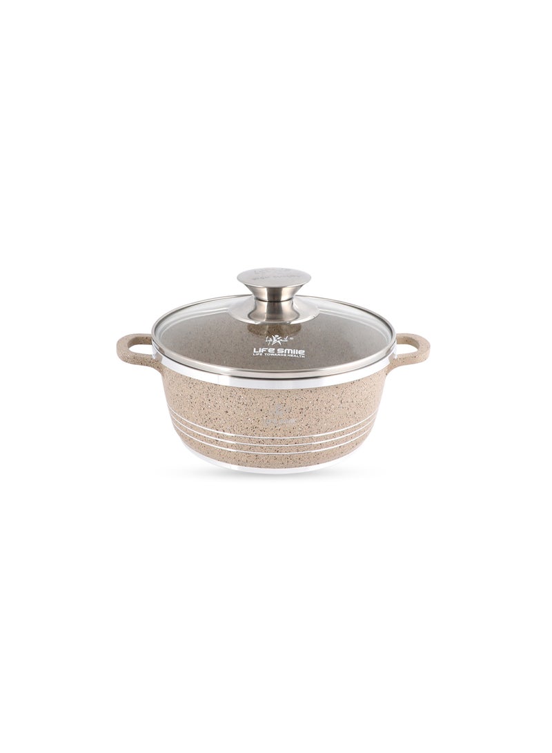 Life Smile 16cm (1.5 Liter) LIFE SMILE Non-Stick Cooking Pot | Aluminum Soup Pot With Glass Lid | 100% PFOA Free, Fixed Handle | Multi Layer Non-Stick Granite Coating | Oven safe Cookwares - Image 1