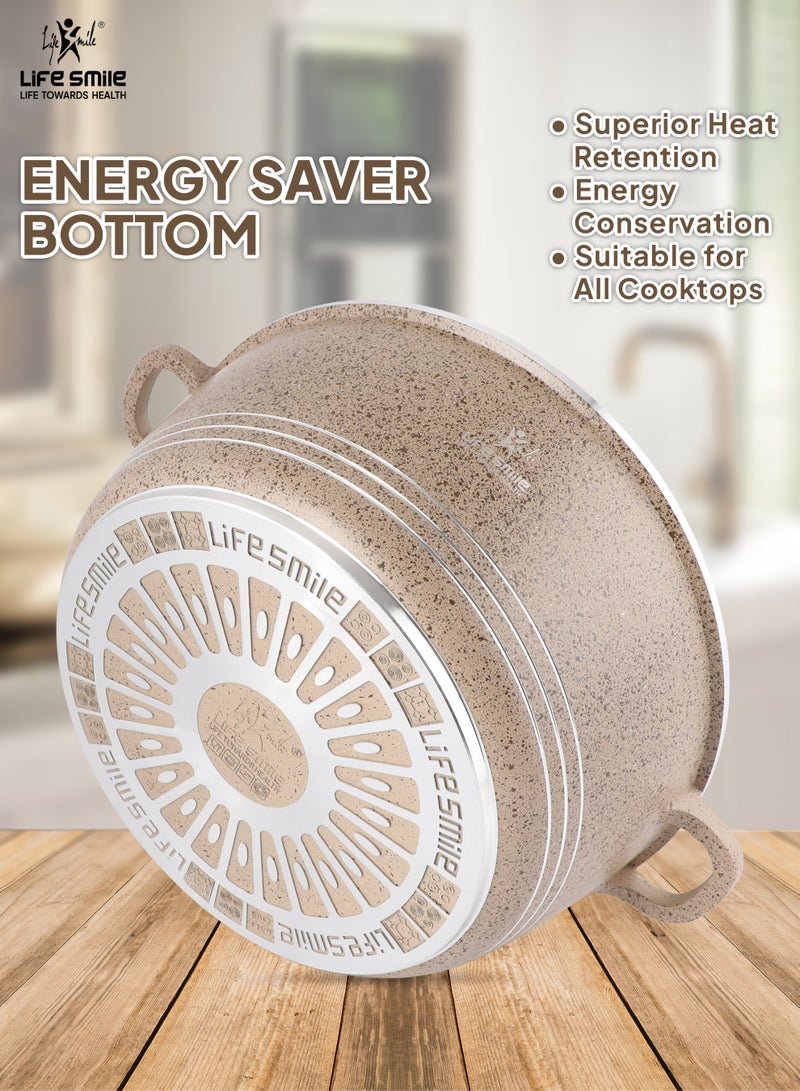 Life Smile 16cm (1.5 Liter) LIFE SMILE Non-Stick Cooking Pot | Aluminum Soup Pot With Glass Lid | 100% PFOA Free, Fixed Handle | Multi Layer Non-Stick Granite Coating | Oven safe Cookwares - Image 2