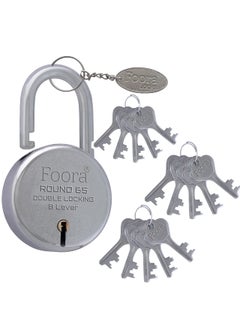 Foora Foora Round 65mm Lock Metal Body Double Locking 8 Steel Lever 15 Silver Keys with Keychain Silver Finsih Made in India Export in USA Canada  - Image 1