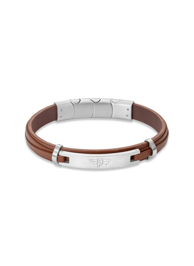 POLICE - Looper BraceletDual Layer Brown Leather with Iconic Logo Plaque and Stainless Steel Clip ClosureMen's Fearless Urban  Style - Image 1