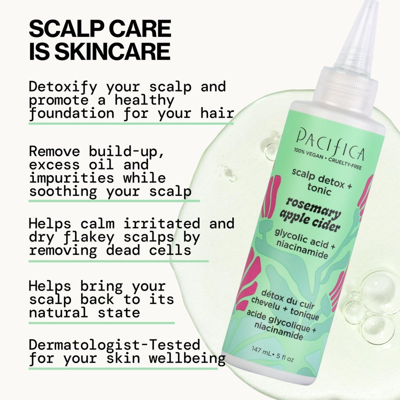 Pacifica Scalp Detox Set â€“ Rosemary Apple Cider Vinegar Scalp Exfoliating Tonic with Scalp Massager Brush, Deep Cleansing & Clarifying Treatment for Buildup, Dry Flaky Scalp, Vegan - Image 2
