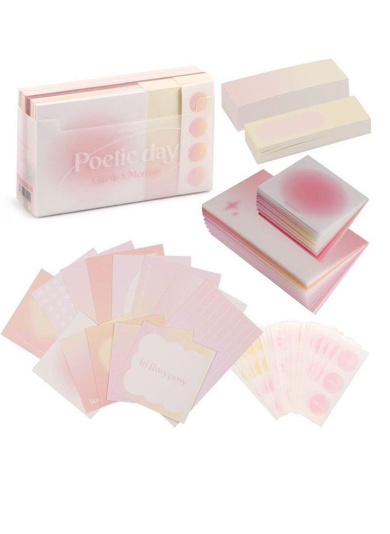 Y&D - 204 Pcs Multi-Function Revision Flash Cards Set Index Crads Blank Record Memo with 128 Tabs and 24 Stickers for School Office Learning Pink - Image 1