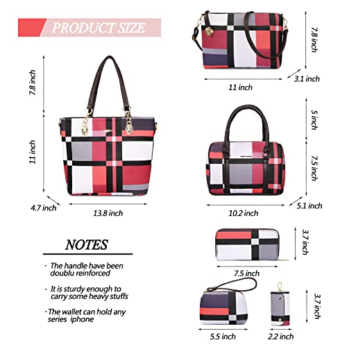 2E-youth Designer Purses and Handbags for Women Satchel Shoulder Bag Tote Top Handle Bag (2D-gezi6-red) - Image 3