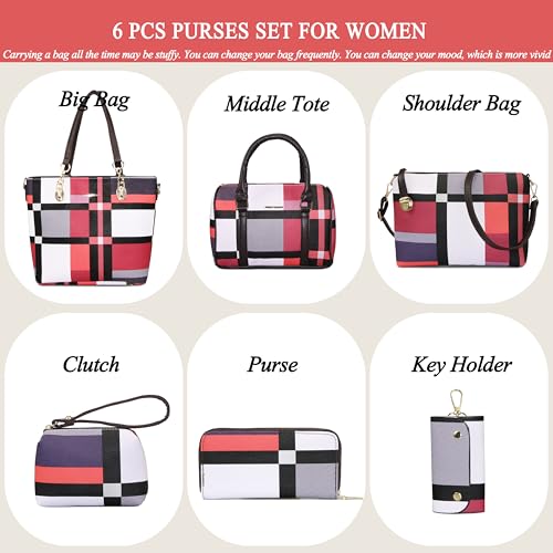 2E-youth Designer Purses and Handbags for Women Satchel Shoulder Bag Tote Top Handle Bag (2D-gezi6-red) - Image 2