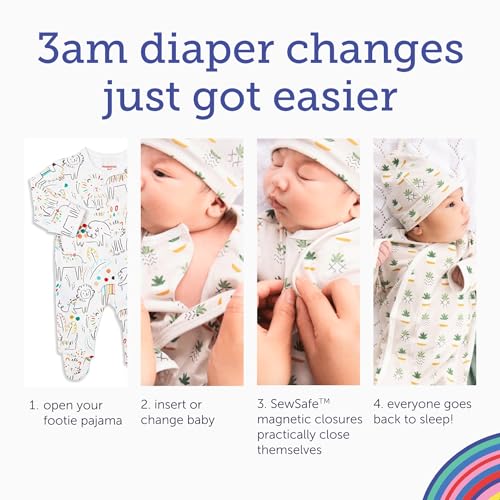 Magnetic Me 100% Organic Cotton Magnetic Baby Footie Pajamas | Super Soft Cotton Fabric | Pop Jungle | 3-6 Months - Image 4