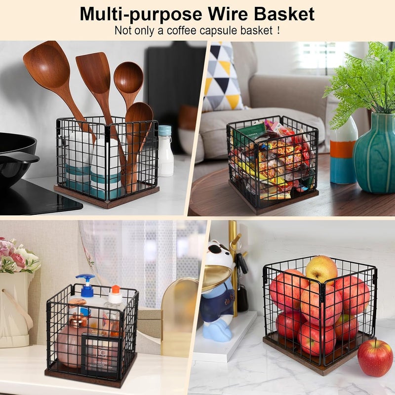 CAPHONT Coffee Pod Holder Basket, Coffee Holder Organizer with Wooden Base Sturdy Coffees Pod Holder Organizer for Kitchen Counter and Office Desktop (Square Grid) - Image 5