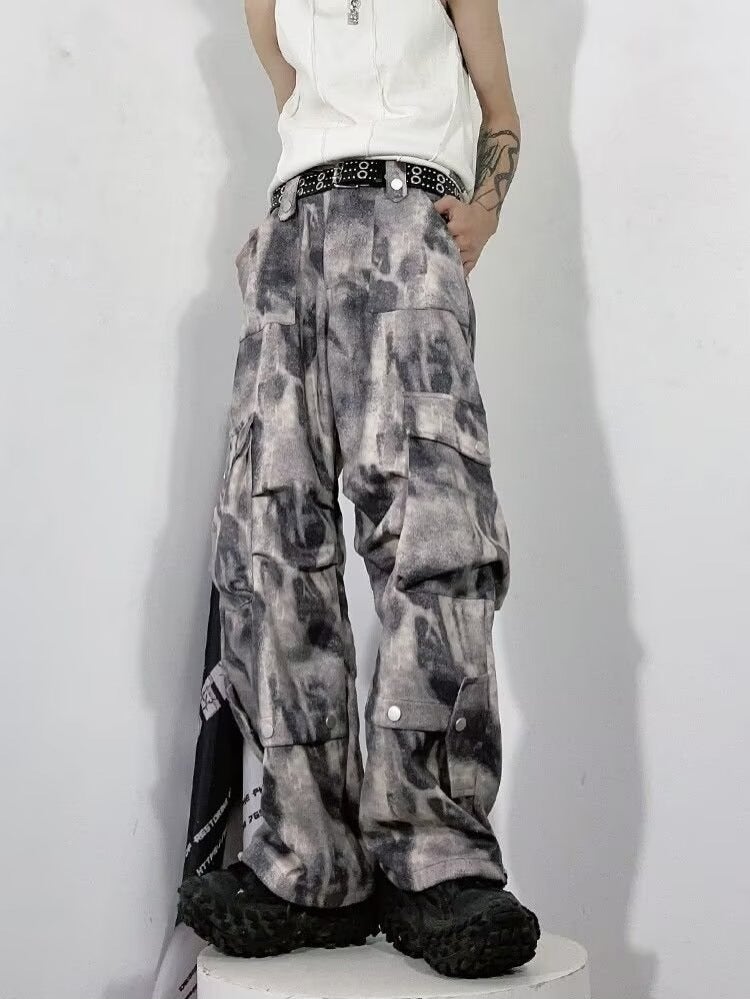 Hong Kong-Style Pleated American-Style Retro Crane Pants Camouflage Fashion Brand Hip-Hop Multi-Pocket Loose Wide-Leg Casual Pants - Image 2