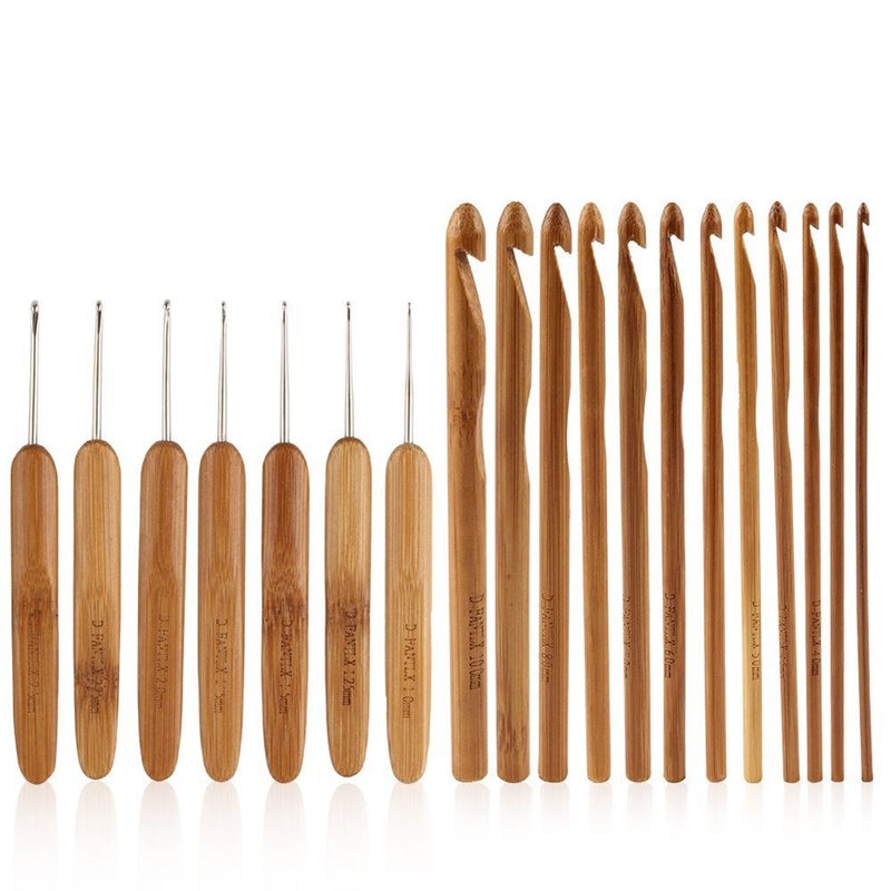 Fancyku 20 Sizes Bamboo Crochet Hooks Knitting Needles Craft Sewing Tools Knitting Yarn with Purple Case - Image 1