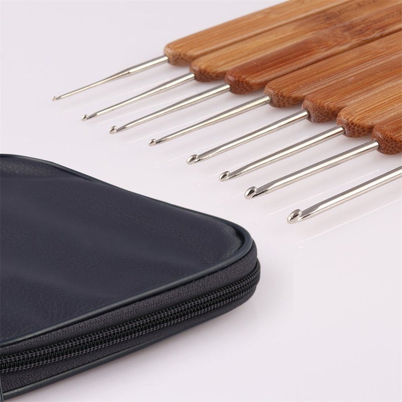 Fancyku 20 Sizes Bamboo Crochet Hooks Knitting Needles Craft Sewing Tools Knitting Yarn with Purple Case - Image 2