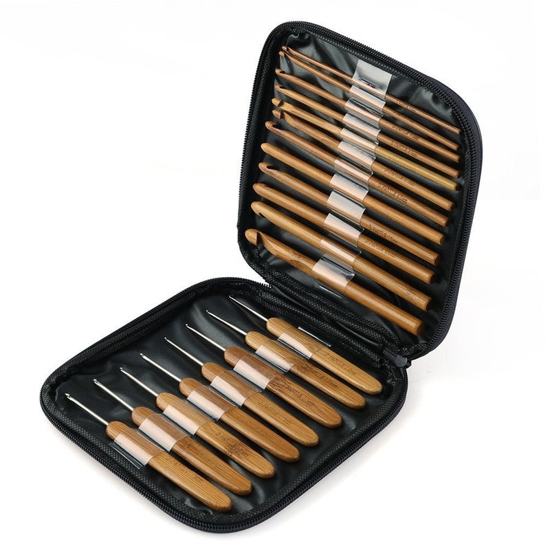 Fancyku 20 Sizes Bamboo Crochet Hooks Knitting Needles Craft Sewing Tools Knitting Yarn with Purple Case - Image 3