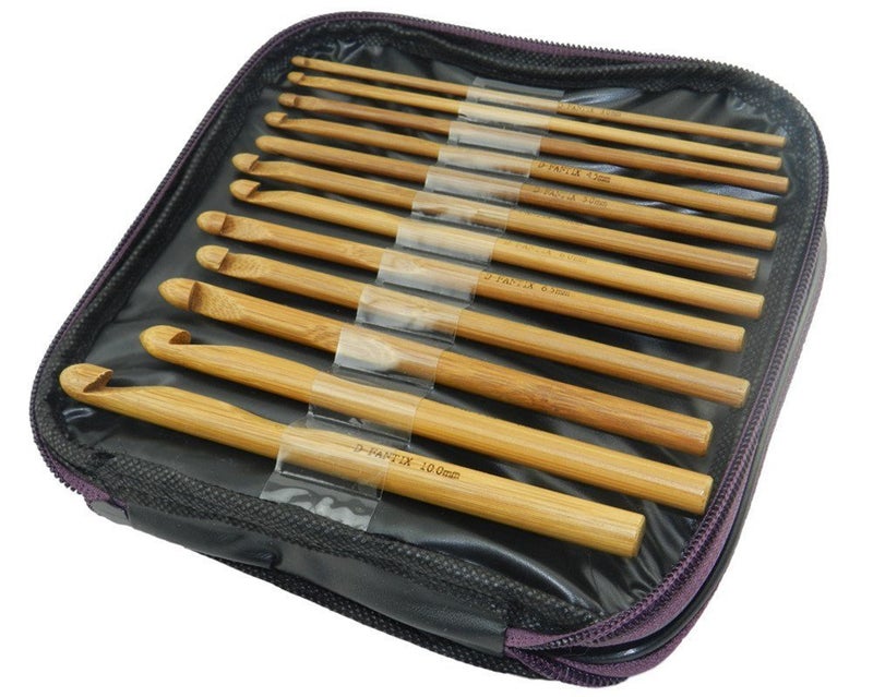 Fancyku 20 Sizes Bamboo Crochet Hooks Knitting Needles Craft Sewing Tools Knitting Yarn with Purple Case - Image 4