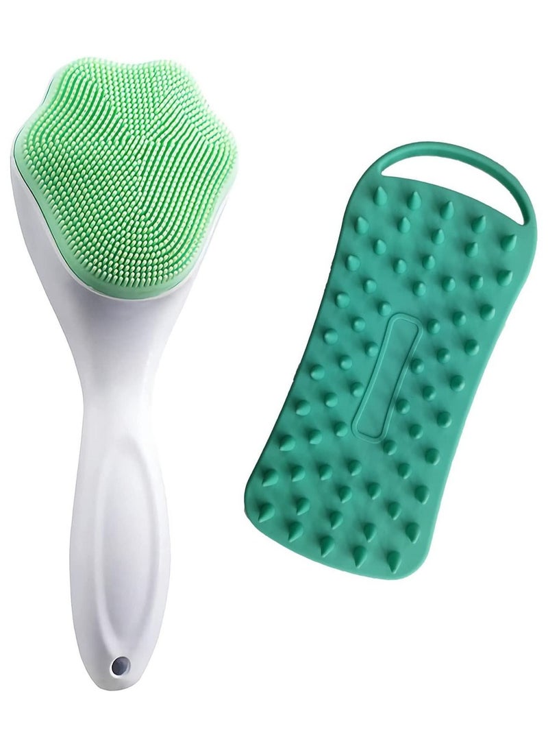 نيبمينينت 2-Pack Facial Brush, Silicone Body Scrub, Exfoliating Loofah, Scalp Massager, Cleansing Brush Handle - Image 1