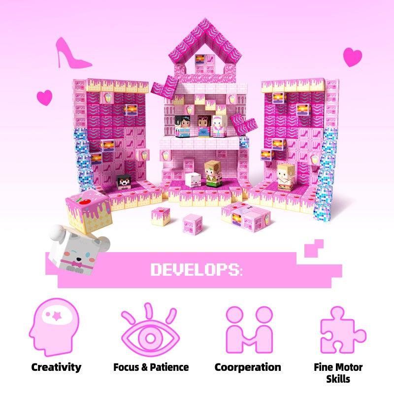 GobiDex 100PCS Magnetic Blocks Princess Building Toys for Girls 3+, Magnet Pink Castle STEM Sensory Playsets for Toddler Kids Birthday Gifts - Image 5