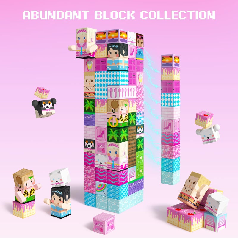 GobiDex 100PCS Magnetic Blocks Princess Building Toys for Girls 3+, Magnet Pink Castle STEM Sensory Playsets for Toddler Kids Birthday Gifts - Image 3