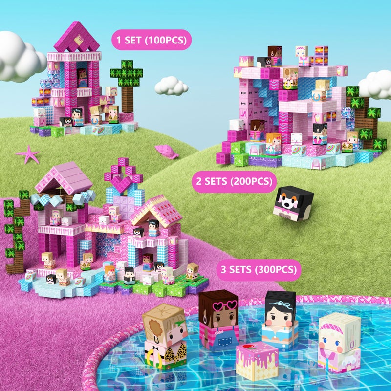 GobiDex 100PCS Magnetic Blocks Princess Building Toys for Girls 3+, Magnet Pink Castle STEM Sensory Playsets for Toddler Kids Birthday Gifts - Image 2