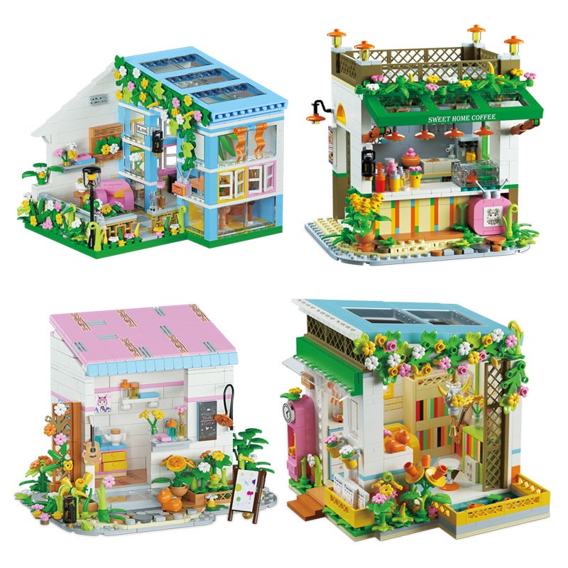 Generation Of Weile Creative Building Blocks Street View Studio Fairy Tale Town Sunshine Flower House Building Assembled Toy Girl - Image 2