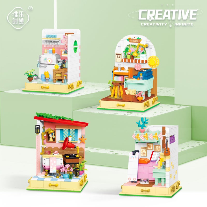 Generation Of Weile Creative Building Blocks Street View Studio Fairy Tale Town Sunshine Flower House Building Assembled Toy Girl - Image 4