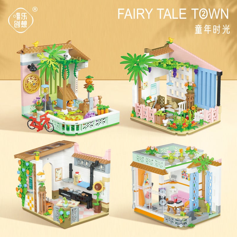 Generation Of Weile Creative Building Blocks Street View Studio Fairy Tale Town Sunshine Flower House Building Assembled Toy Girl - Image 3