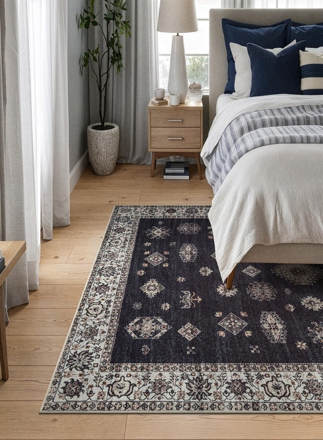 Bloom Rugs Washable Non-Slip 4' x 6' Rug - Black/Ivory Traditional Area Rug for Living Room, Bedroom, Dining Room, and Kitchen - Exact Size: 4' x 6' - Image 2