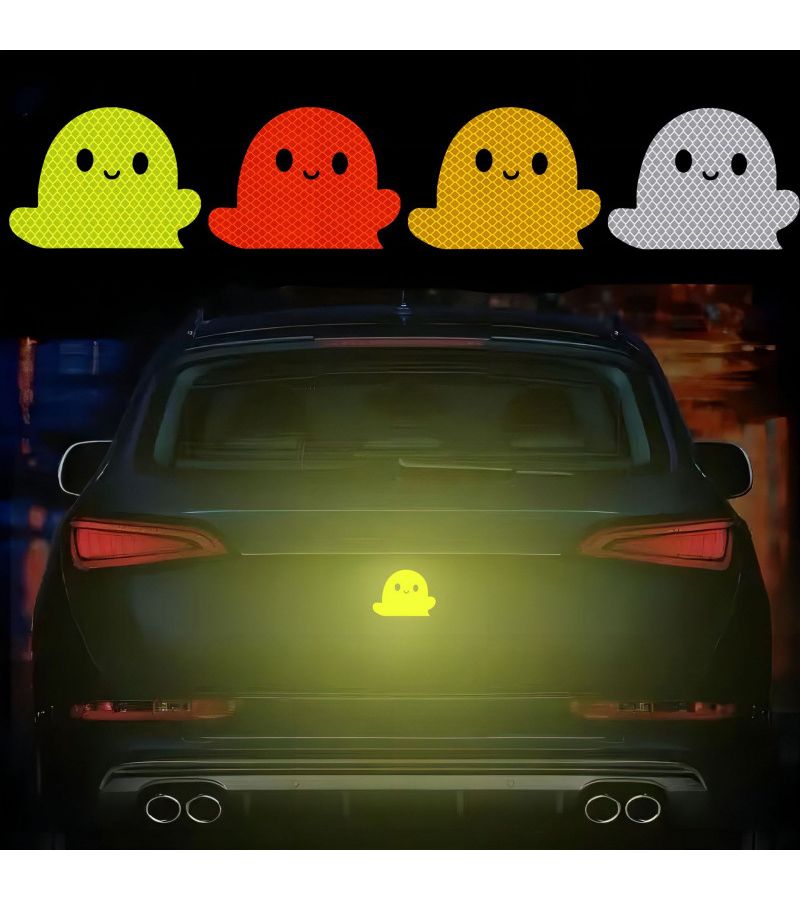 Orange Ghost Pattern Car Door Warning Reflective Stickers For All Cars Motorcycles - Image 1
