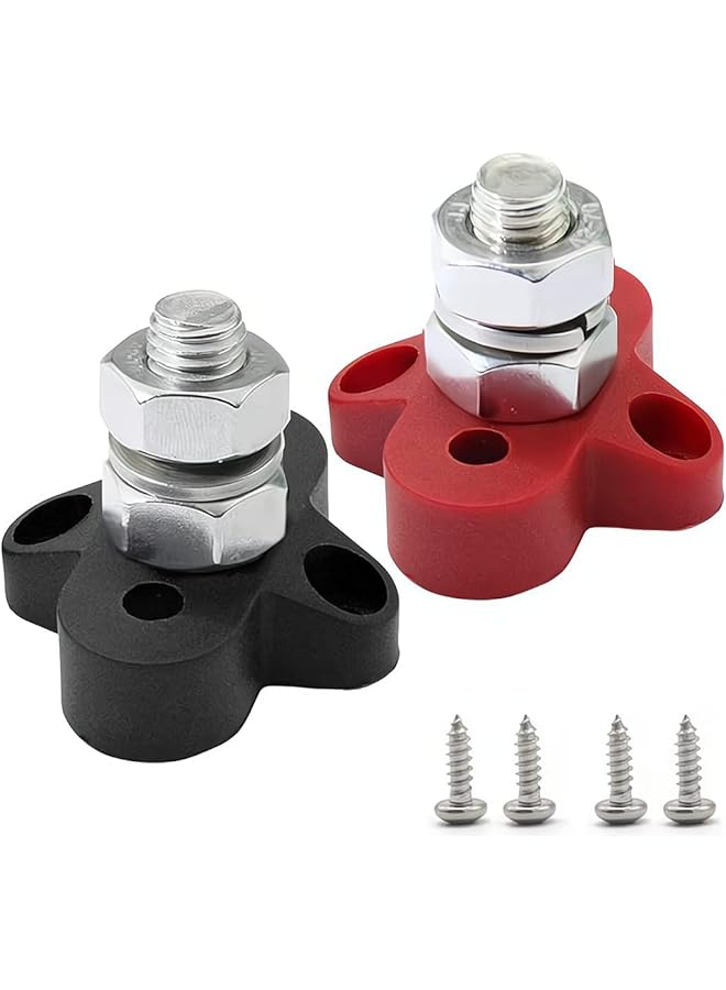 SYOSI Bus Bar Power Distribution Block, Junction Block 3/8" Positive Single Power Junction Post Insulated Terminal Stud Heavy Duty 48V For Auto, 2 Pack (Red+Black) - Image 1