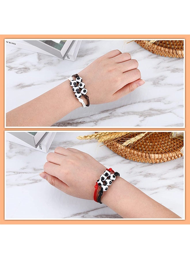 Peachjoy Soccer Charm Bracelets, Sports Party Favors Black Red White Brown Wristbands with Soccer Beads, Adjustable Inspirational Ball Bracelet for Teens, 20 Pcs - Image 2