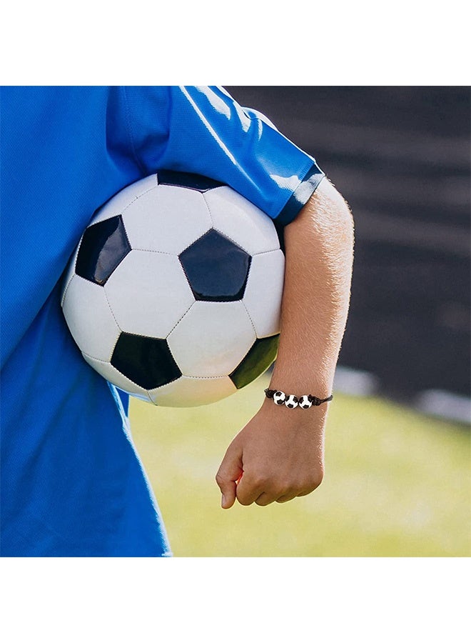 Peachjoy Soccer Charm Bracelets, Sports Party Favors Black Red White Brown Wristbands with Soccer Beads, Adjustable Inspirational Ball Bracelet for Teens, 20 Pcs - Image 5