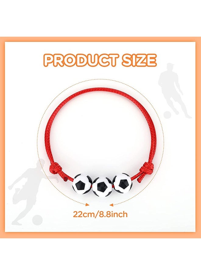 Peachjoy Soccer Charm Bracelets, Sports Party Favors Black Red White Brown Wristbands with Soccer Beads, Adjustable Inspirational Ball Bracelet for Teens, 20 Pcs - Image 4