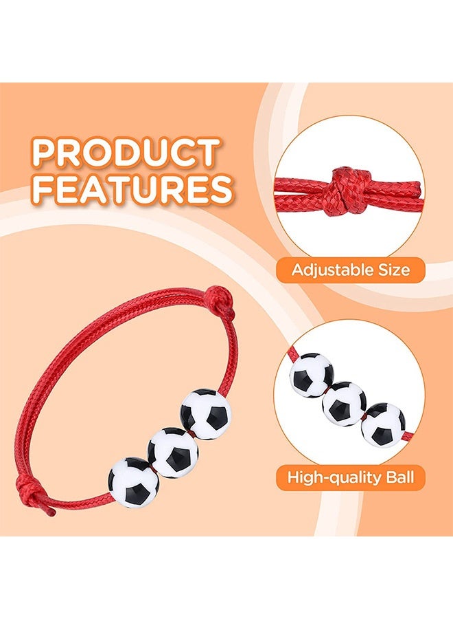 Peachjoy Soccer Charm Bracelets, Sports Party Favors Black Red White Brown Wristbands with Soccer Beads, Adjustable Inspirational Ball Bracelet for Teens, 20 Pcs - Image 3