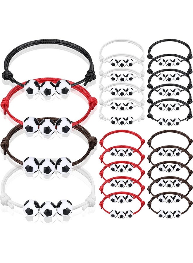 Peachjoy Soccer Charm Bracelets, Sports Party Favors Black Red White Brown Wristbands with Soccer Beads, Adjustable Inspirational Ball Bracelet for Teens, 20 Pcs - Image 1