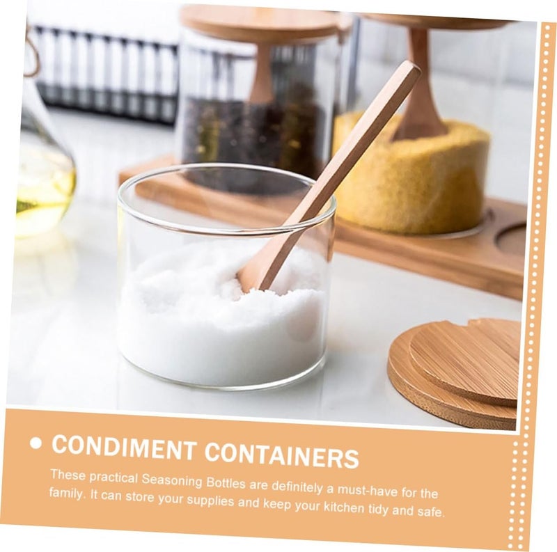 Glass Seasoning Jar Set with Lid and Spoon, 3pcs Lidded Condiment Containers with Tray, Multi-use Spice Storage Jars for Kitchen Counter and Dining Table - Image 3