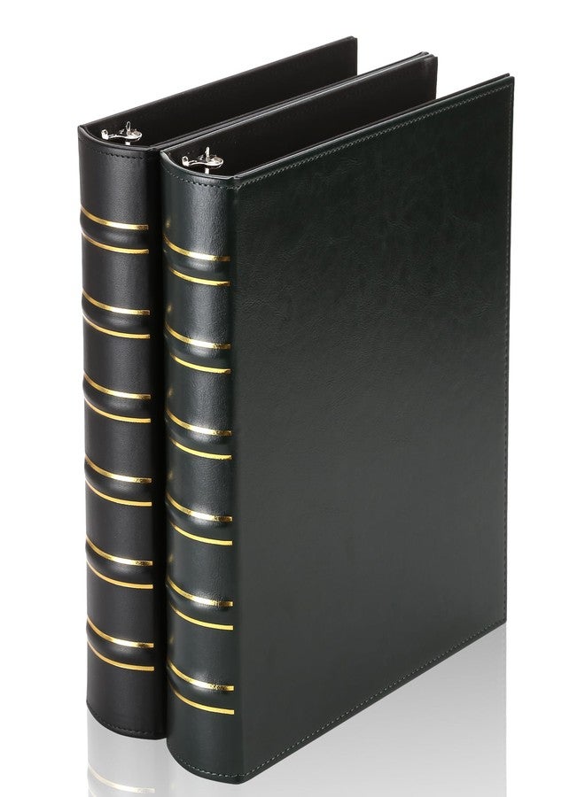 LETVPVOW 2 Pcs Vintage Hardback 3 Ring Binder 1.5 Inch, Professional Leather Binder 3 Ring, Three Ring Binders Fits 8.5 x 11, D Ring Binders for Home, School and Office- (1 Black and 1 Dark Green) - Image 1