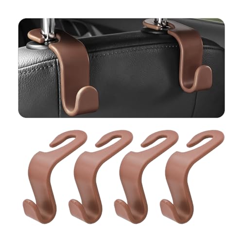 Hanemia 4PCS Car Back Seat Headrest Hooks Rear Car Seat Storage Headrest Hanger Holder Hooks Organizer Universal Auto Interior Accessories for Bag Purse Handbag Cloth Coats Grocery Brown - Image 1