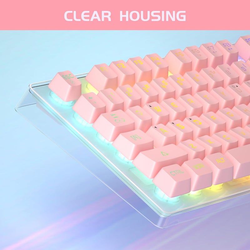 مايجغي مجموعة لوحة مفاتيح وفأرة للألعاب من ، لوحة مفاتيح K1 مريحة بإضاءة خلفية LED RGB مع 104 مفتاحًا، وفأرة بصرية لأجهزة الكمبيوتر/الكمبيوتر المحمول (وردي) - Image 2