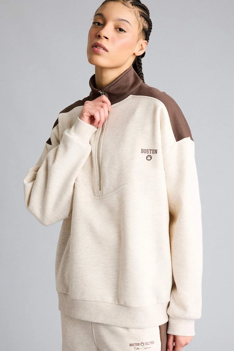 DeFacto Oversize Half Zippered NBA Boston Celtics Sweatshirt
