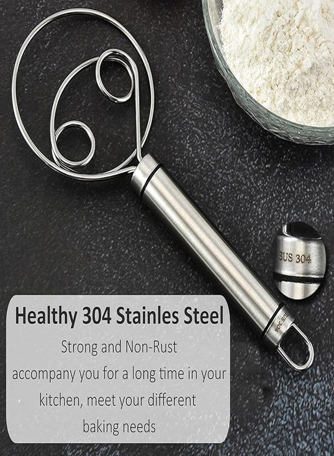 Bitrexup Dough Whisk Food Grade 304 Stainless Steel Hand xer Bread Whisk 8.5 Inch Whisk Dough Scraper Baking Tool for Bread Pastry or Pizza Dough Silver - Image 5