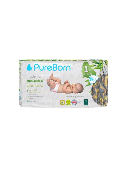 Organic Diapers Size-1 Upto 5kg Single Pack With Leopard Print 34 Diapers