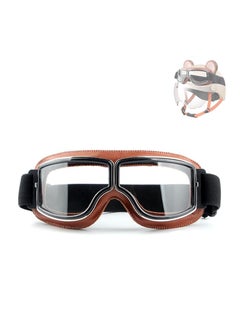 Motorcycle Riding Goggles, Vintage PU Leather Windproof Dustproof Motorcycle Goggles, Pilot Fog Proof Goggles, Motocross Racer Sports Helmet Sunglasses, Hiking Ski Goggles Eyewear for Cruiser, Scooter