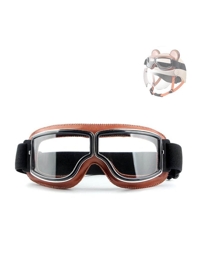 CMGTYYD - Motorcycle Riding Goggles, Vintage PU Leather Windproof Dustproof Motorcycle Goggles, Pilot Fog Proof Goggles, Motocross Racer Sports Helmet Sunglasses, Hiking Ski Goggles Eyewear for Cruiser, Scooter - Image 1