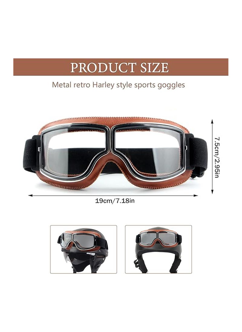 CMGTYYD - Motorcycle Riding Goggles, Vintage PU Leather Windproof Dustproof Motorcycle Goggles, Pilot Fog Proof Goggles, Motocross Racer Sports Helmet Sunglasses, Hiking Ski Goggles Eyewear for Cruiser, Scooter - Image 1