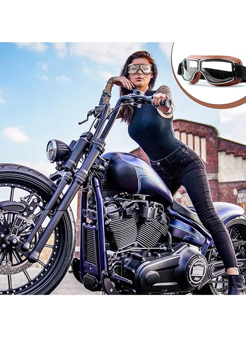 CMGTYYD - Motorcycle Riding Goggles, Vintage PU Leather Windproof Dustproof Motorcycle Goggles, Pilot Fog Proof Goggles, Motocross Racer Sports Helmet Sunglasses, Hiking Ski Goggles Eyewear for Cruiser, Scooter - Image 1