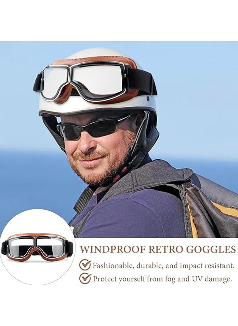CMGTYYD - Motorcycle Riding Goggles, Vintage PU Leather Windproof Dustproof Motorcycle Goggles, Pilot Fog Proof Goggles, Motocross Racer Sports Helmet Sunglasses, Hiking Ski Goggles Eyewear for Cruiser, Scooter - Image 1