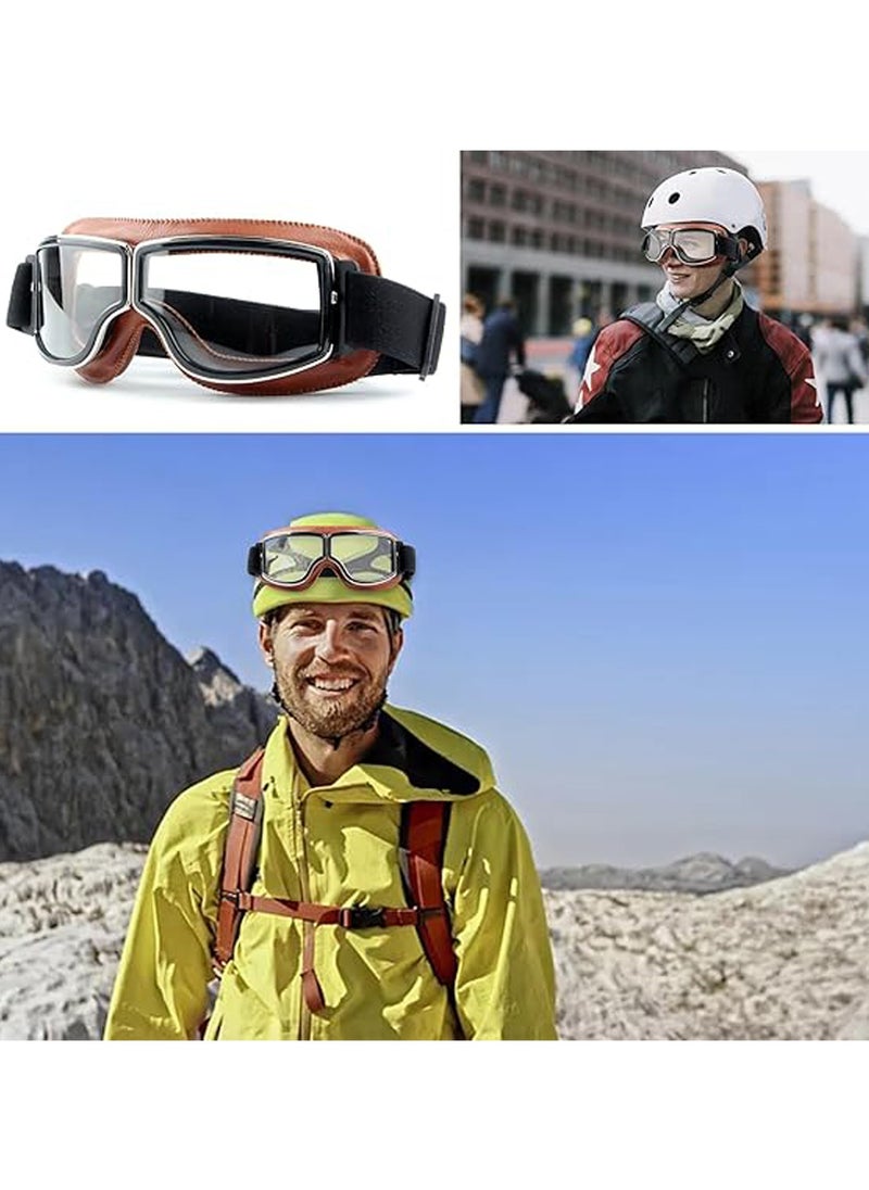 CMGTYYD - Motorcycle Riding Goggles, Vintage PU Leather Windproof Dustproof Motorcycle Goggles, Pilot Fog Proof Goggles, Motocross Racer Sports Helmet Sunglasses, Hiking Ski Goggles Eyewear for Cruiser, Scooter - Image 1